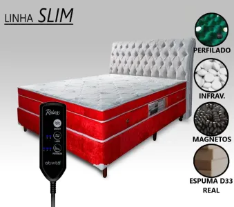 Cama Box Casal Magnético D33 Com Massageador e Controle + Cabeceira Completo - ALLMAG