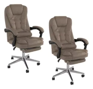 Kit 2 Cadeiras Presidente Ergonômica Apoio Para Pés Bege