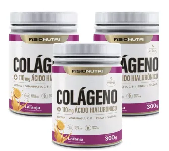 Colágeno Hidrolisado + Ácido Hialurônico Pote 300g Pó Sabor Laranja