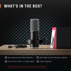 Microfone dinâmico FIFINE, microfone para PC de gravação de podcast XLRUSB para streaming de voz vocal, K688 Preto 6