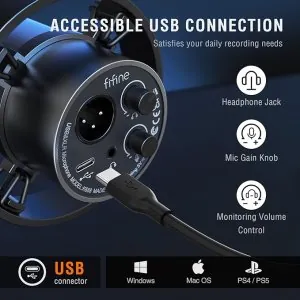 Microfone dinâmico FIFINE, microfone para PC de gravação de podcast XLRUSB para streaming de voz vocal, K688 Preto 3