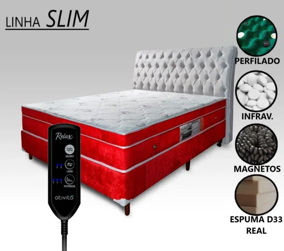 Cama Box Casal Magnético D33 Com Massageador e Controle + Cabeceira Completo - ALLMAG