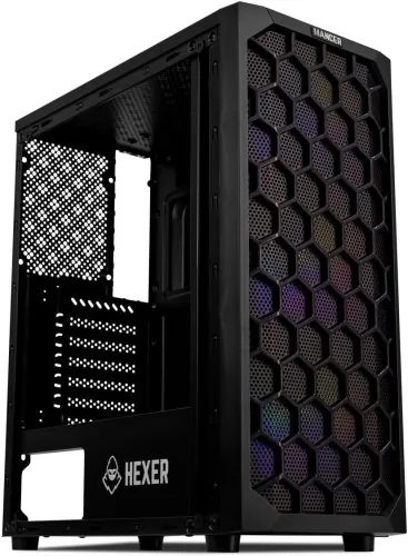 Gabinete Gamer Mancer Hexer, Rainbow, Mid-Tower, Lateral de Vidro, Com 3 Fans, Preto, MCR-HEX-RB01