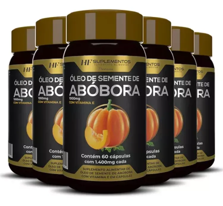 Kit 6 frascos de Óleos De Semente De Abóbora 60 Cáps 1400mg